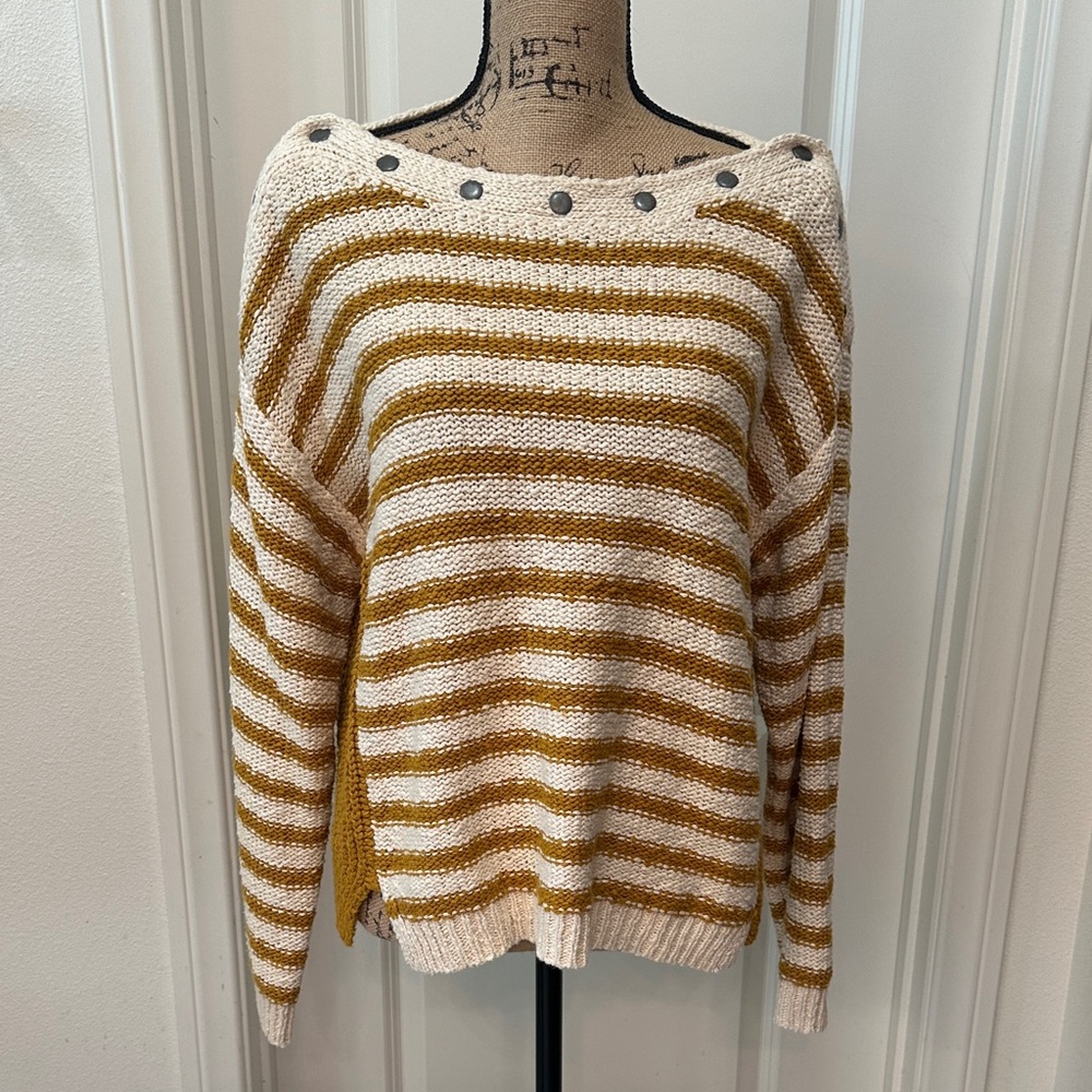 Moth Striped Cream & mustard Yellow Sweater- Anthropologie Medium